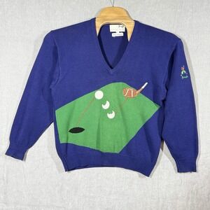 Vintage Pringle of Scotland Golf V Neck Intarsia Sweater Mens Small Nick Faldo‎